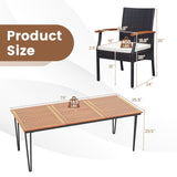 Tangkula Patio Rattan Dining Set for 8, Acacia Wood Table Top
