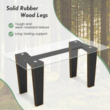 Tangkula Glass Coffee Table, 39.5 Inch Modern Rectangular Center Table with Solid Rubber Wood Leg(Rectangular, Black)