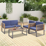 Tangkula 4 Piece Patio Chair Set, Acacia Wood Chair Set w/ 2 Chairs, 1 Loveseat & 1 Coffee Table