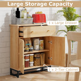 Tangkula Bathroom Storage Cabinet with Rattan Doors & Drawer, Sideboard Buffet Cabinet Coffee Bar(Farmhouse, Natural)
