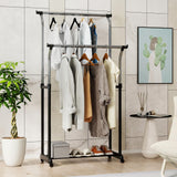 Tangkula Double Rods Clothes Rack with Adjustable Height and Lockable Wheels