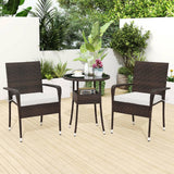 Tangkula 3-Piece Patio Furniture Set with Tempered Glass Top Table and Soft Cushions