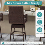 Tangkula Patio 360° Swivel Bar Stool with Cross-Woven Armrests