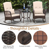 Tangkula 3 Piece Patio Rocker Set, Patiojoy Outdoor Wicker Rocking Chairs w/Double-Layer Coffee Table