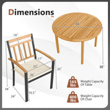 Tangkula 5 Pieces Outdoor Wood Dining Set- 44” Patio Acacia Round Table and Metal Cushioned Chairs