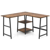 L Shaped Desk, Space Saving Corner Desk w/ 2 Tier Storage Shelves