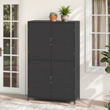 Tangkula Rattan Outdoor Storage Cabinet with 2 Adjustable Shelves