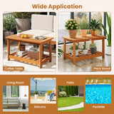 Tangkula Outdoor Patio 29.5” Rectangle Slatted 2 Tier Coffee Table with Storage Shelf