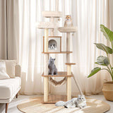 Tangkula 68 Inch Modern Wood Cat Tower with Sisal Scratching Posts