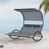 Tangkula 2 Person Lounge Chair with Adjustable Canopy, Outdoor Chaise Lounge with 2 Detachable Pillows (Gray)