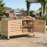 Tangkula Wood Outdoor Storage Cabinet with Stainless Steel Countertop | Fir Wood Frame