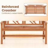 Tangkula Outdoor Bench Wood 2-Person Patio Loveseat Chair with Geometric Backrest