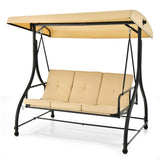 Tangkula 3 Seats Converting Patio Swing, Outdoor Porch Garden Canopy Swing with Comfortable Cushion Seats