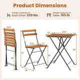 Tangkula 3 Pieces  Outdoor Square Patio Bistro Set