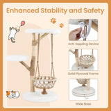 Tangkula 48.5 Inch Solid Wood Cat Tree with Hanging Cradle and Jute Scratching Post