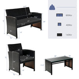Tangkula Outdoor Rattan Furniture Set w/Chair & Loveseat & Tempered Glass Coffee Table