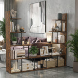 Tangkula 5 Tier Stepped Bookshelf | 62"H Wooden Industrial Room Divider Shelf (1/2)
