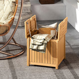 Tangkula 2-in-1 Outdoor Side Table with Storage Acacia Wood Slatted Coffee Table Square Slatted End Storage Box
