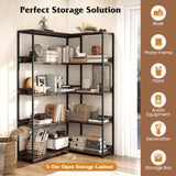 Tangkula 90 Degrees 5 Tier Industrial Wood Open Corner Bookcase for Small Spaces