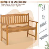 Tangkula Outdoor Acacia Wood Bench, 2-Person Garden Bench with Backrest and Armrests