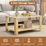 Tangkula 2-Tier Coffee Table, Rectangular Center Table with Tempered Glass Tabletop & Storage Shelf