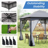 Tangkula 10 X 12 FT Patio Gazebo with Netting Walls Soft Top Double Roof Canopy with 4 Sandbags
