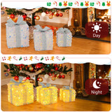 Tangkula Set of 3 Christmas Lighted Gift Boxes, Pre-lit 90 LED Light Up Present Box Decorations with Bows and Plug