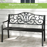 Tangkula 50 Inches Outdoor Garden Bench with Floral Design Backrest and Slatted Seat