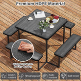 Tangkula 8 Person HDPE Outdoor Square Table and Bench Set with 4 Built-in Benches
