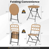 Tangkula 3 Piece PE Rattan Portaable Patio Round Dining Table and 2 Chairs