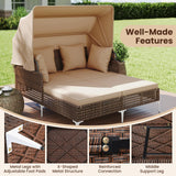 Tangkula Outdoor Rattan Double Daybed with Retractable Canopy