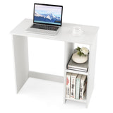 Tangkula Small White Desk with Shelves, Compact Small Desk for Small Space