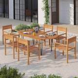 Tangkula Outdoor Teak Wood Chair with Slatted Seat & Backrest