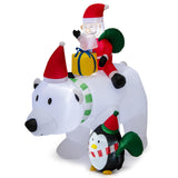 Tangkula 7.5 FT Christmas Inflatable Polar Bear, Blow up Santa Claus Riding Bear with Penguin, Gift Bags & Gift Box