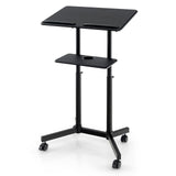 Tangkula Mobile Lectern Podium, Height-Adjustable Rolling Laptop cart with Tilting Top, Storage Tray & Cup Holder