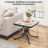 Outdoor Bistro Table, 20 Inches Patio Side Table with Tempered Glass