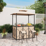 Tangkula 3-Piece Patio Bar Set, Grill Gazebo & 2 Bar Stools with Tempered Glass Bar Table, Metal Storage Shelves