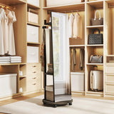Tangkula Full Length Mirror with Coat Rack Swivel 55" Standing Floor Mirror on Wheels with Shelves