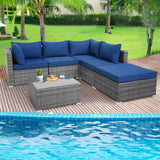 Tangkula 6 PCS Outdoor Rattan Sofa Set, Cushioned Sectional Set with Seat & Back Cushions