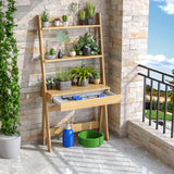 Tangkula Ladder Desk with Countertop & Drawer, Freestanding 2-Tier Ladder Shelf Desk