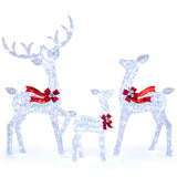 Tangkula 3-Piece Christmas Lighted Iridescent Reindeer Family Set with 215 Cold White LED Lights and Ground Stakes