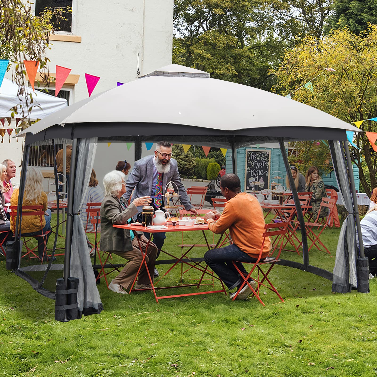 Tangkula 10 X 10 FT Patio Gazebo with Privacy Netting