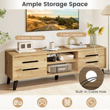 Tangkula Mid Century Modern TV Stand with Sliding Doors and Cable Hole for 65 Inch TVs