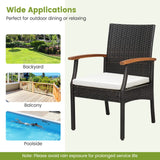 Tangkula Patio Wicker Chair Set of 2, Outdoor PE Rattan Chairs with Soft Zippered Cushion & Acacia Wood Armrests