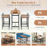 Tangkula 5 Piece Acacia Wood Bar Table Set, Outdoor Bar Height Table & Chairs with Metal Frame & Footrest