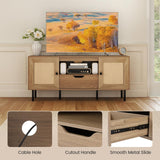 Tangkula Boho TV Stand for 60 Inch TV Entertainment Center with Cabinets and Storage Shelf