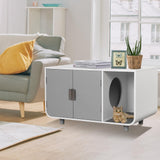 Tangkula Cat Litter Box Enclosure Furniture, Hidden Cat Washroom with Rubber Wood Legs & Mats