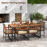 Tangkula 7 Pieces Patio Dining Set, Outdoor Acacia Wood Table and Chairs with Soft Cushions and Umbrella Hole