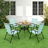 Tangkula Set of 2 Patio Folding Chairs, Portable Sling Back Chairs with Armrests and Metal Frame