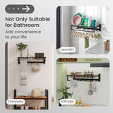 Tangkula Foldable Bathroom Shelf, Wall Mounted Bathroom Shelf Rack w/Adjustable Bar & Movable Hooks